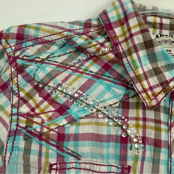 Ariat Women's Long Sleeve Top Plaid Pearl Snap Shirt Size XL Sequins Western - Picture 7 of 10